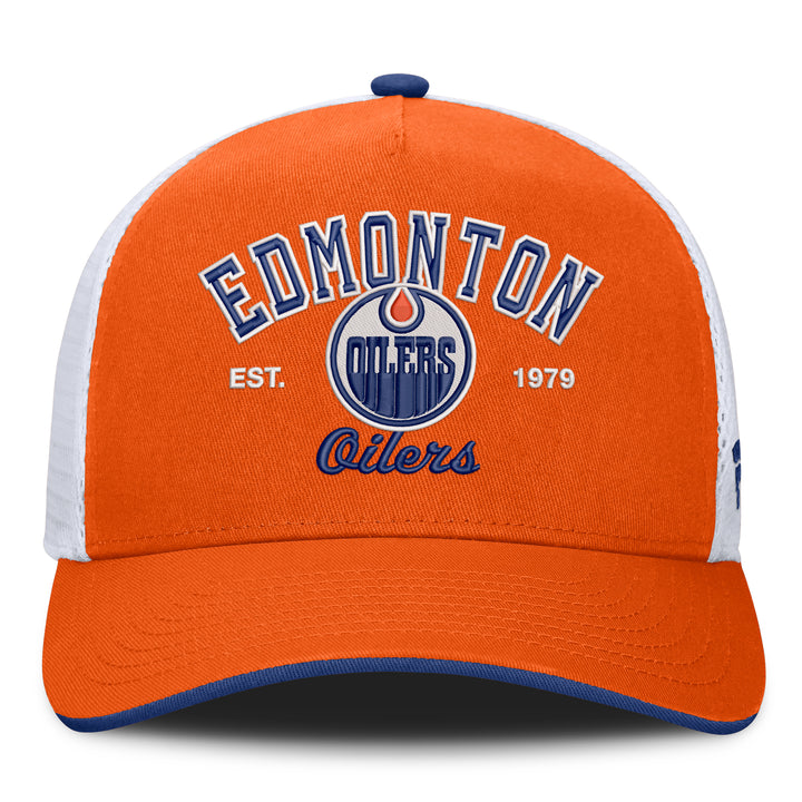Edmonton Oilers Fanatics Orange & White Bulletin Mesh Snapback Hat