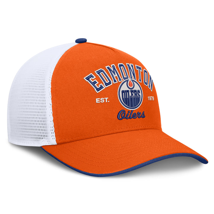 Edmonton Oilers Fanatics Orange & White Bulletin Mesh Snapback Hat