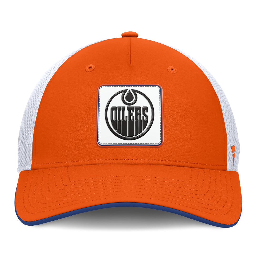 Edmonton Oilers Fanatics Orange & White Smatter Mesh Flex Hat