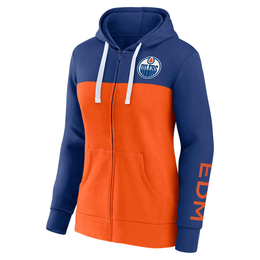 Edmonton Oilers Women's Fanatics Orange & Blue Take the Field Full-Zip Hoodie