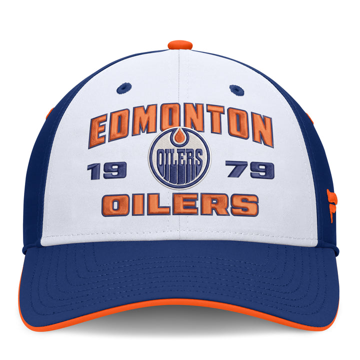 Edmonton Oilers Fanatics White & Blue Biscuit Flex Hat