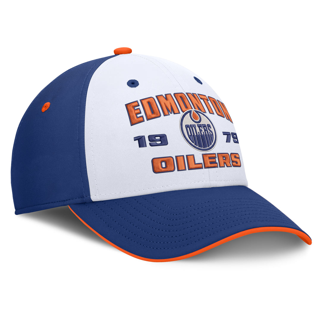Edmonton Oilers Fanatics White & Blue Biscuit Flex Hat