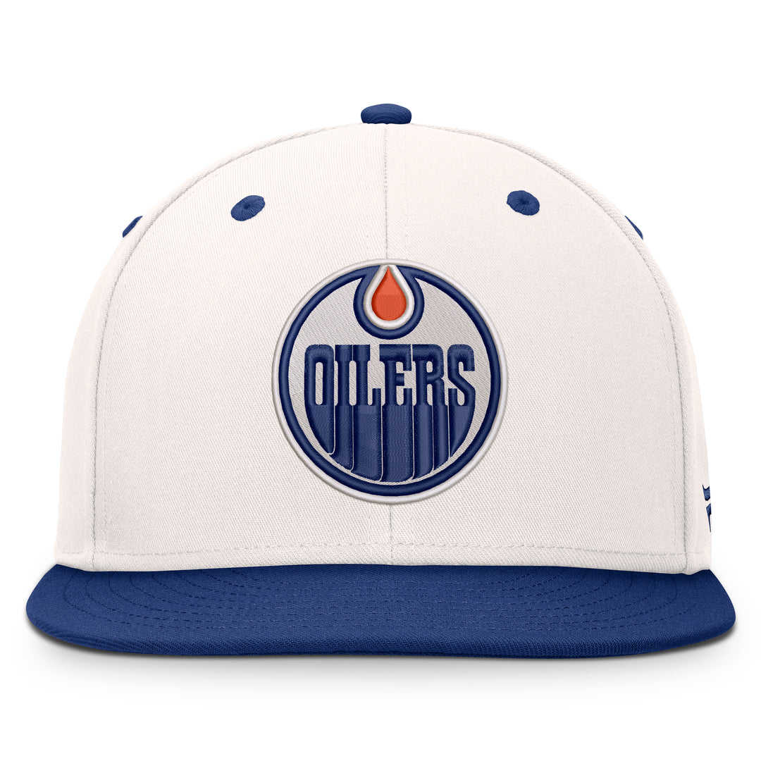 Edmonton Oilers Fanatics White & Blue Ballpark Flatbrim Snapback Hat
