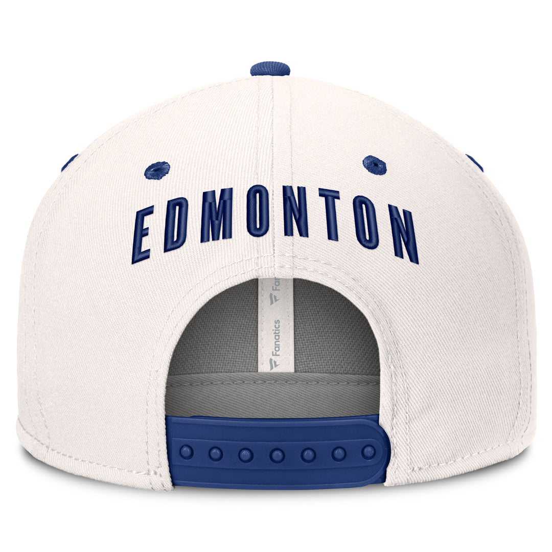 Edmonton Oilers Fanatics White & Blue Ballpark Flatbrim Snapback Hat