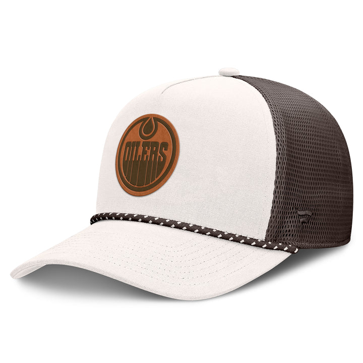 Edmonton Oilers Fanatics White & Brown Bronco A-Frame Mesh Snapback Hat