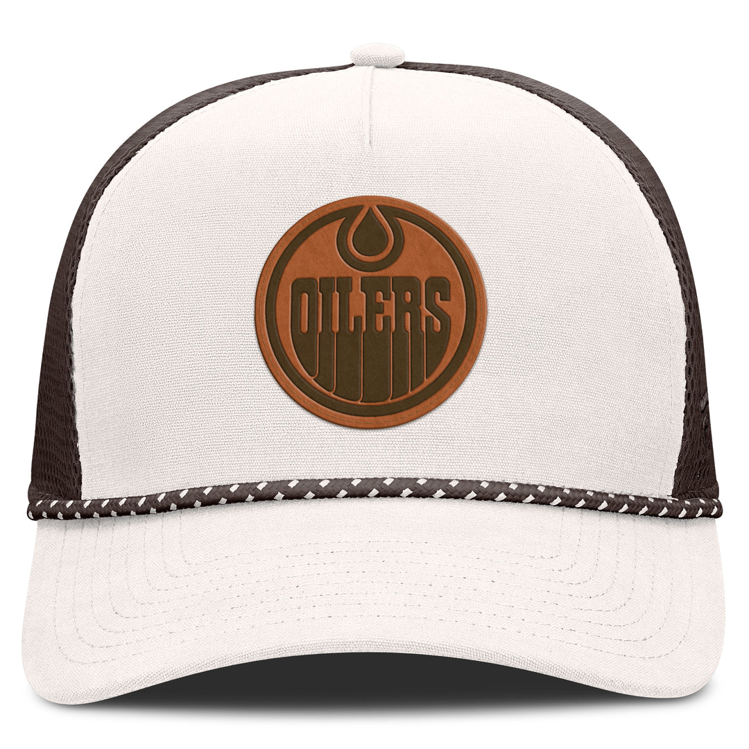 Edmonton Oilers Fanatics White & Brown Bronco A-Frame Mesh Snapback Hat