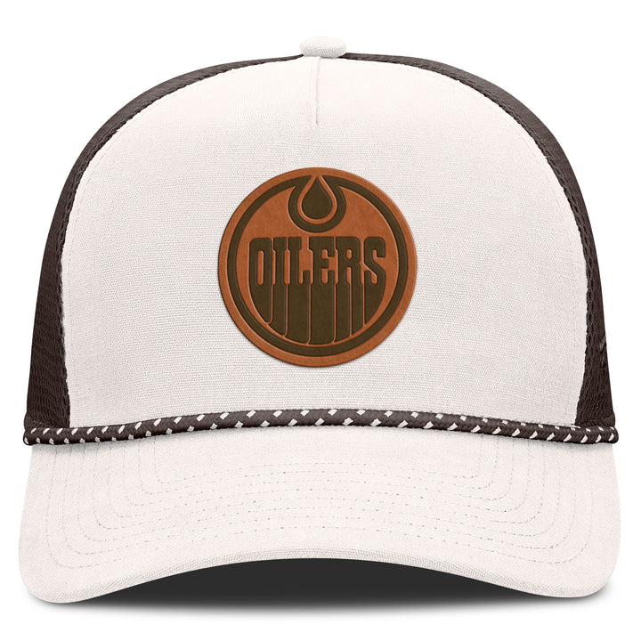 Edmonton Oilers Fanatics White & Brown Bronco A-Frame Mesh Snapback Hat