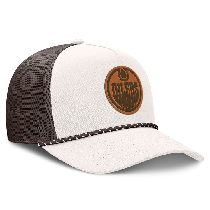 Edmonton Oilers Fanatics White & Brown Bronco A-Frame Mesh Snapback Hat