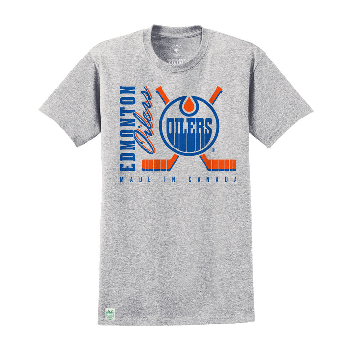Edmonton Oilers Flannel Foxes Sticks Grey T-Shirt