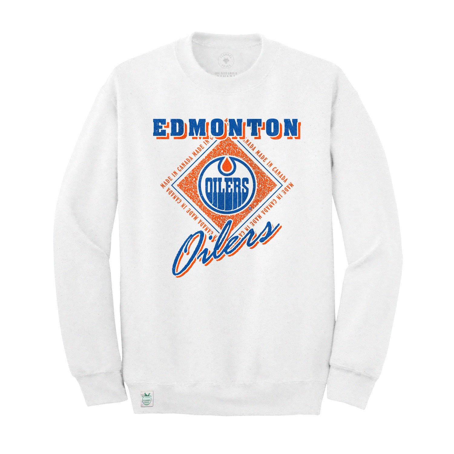 Edmonton Oilers Flannel Foxes Diamond White Crewneck Sweatshirt 3XL