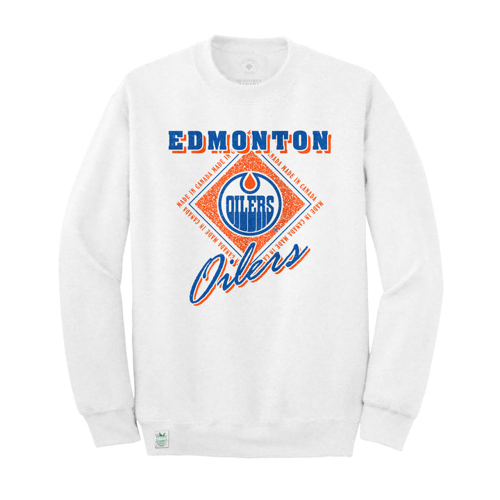 Edmonton Oilers Flannel Foxes Diamond White Crewneck Sweatshirt