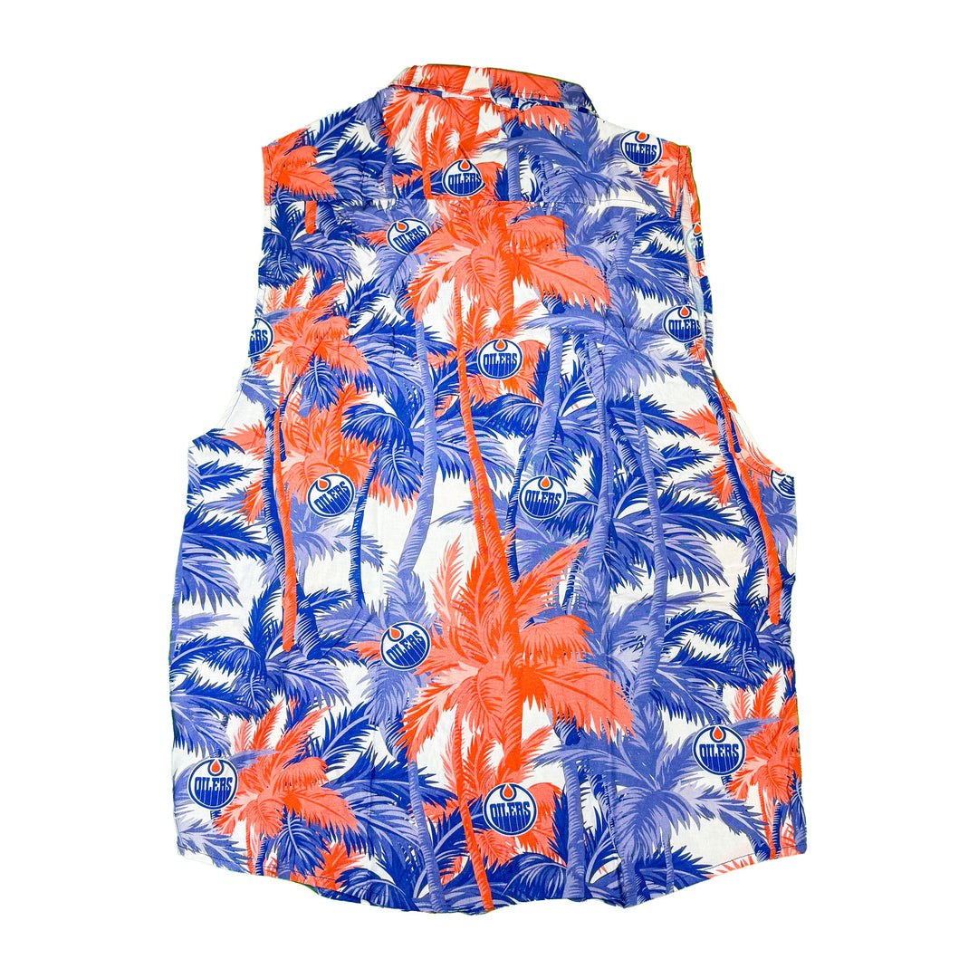 Edmonton Oilers Forever Collectibles Floral Blue & Orange Sleeveless Button Up Shirt