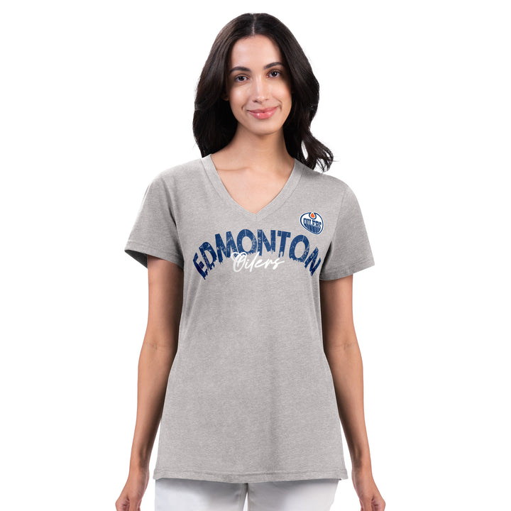Edmonton Oilers Women's G-III Grey Key Moves T-Shirt