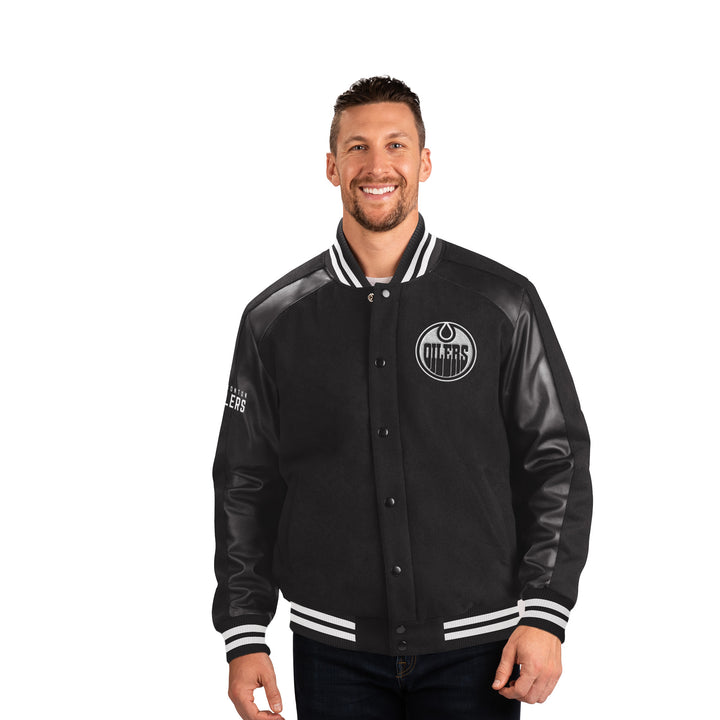 Edmonton Oilers G-III Wool Black Varsity Jacket