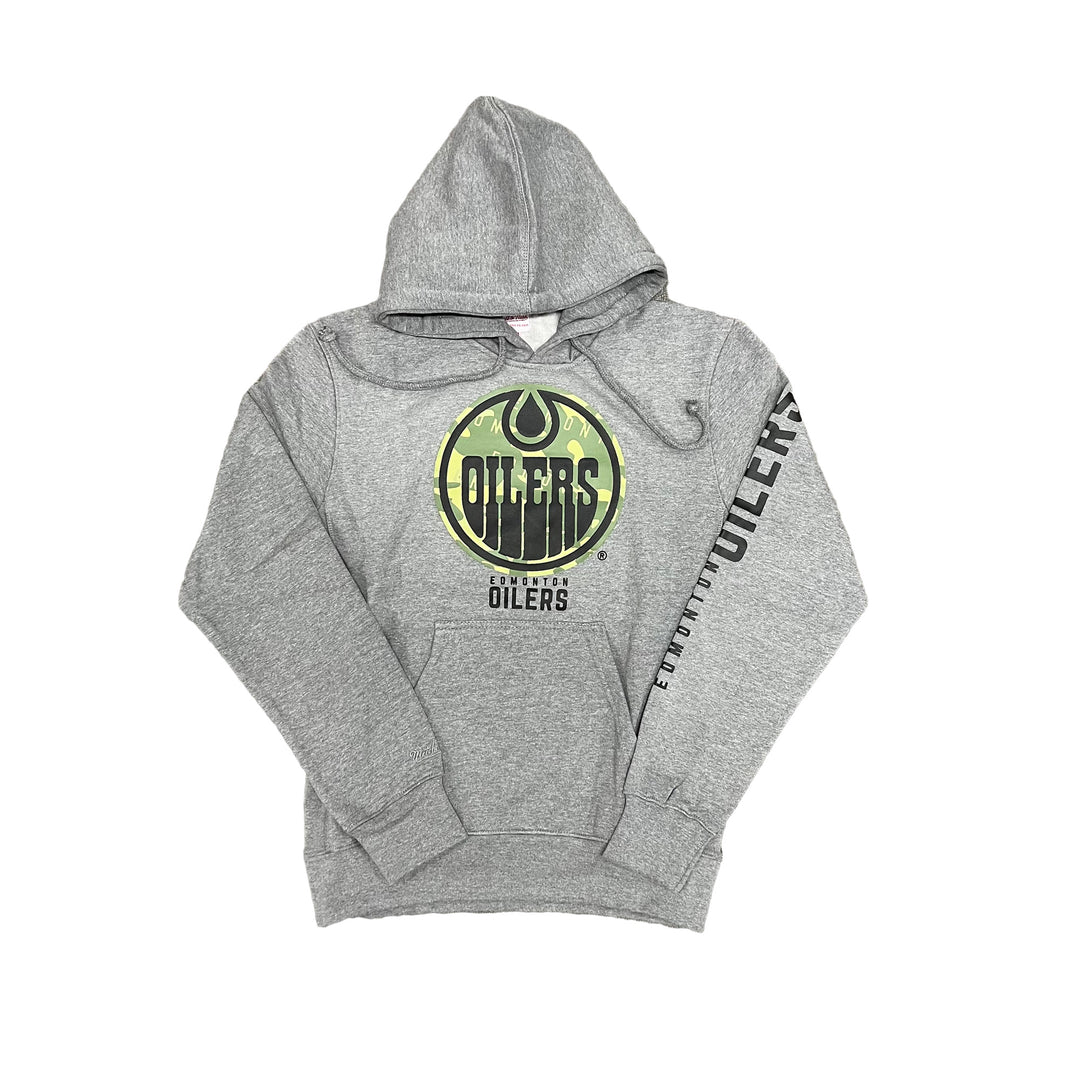 Edmonton Oilers Mitchell & Ness Ghost Camo Grey Hoodie