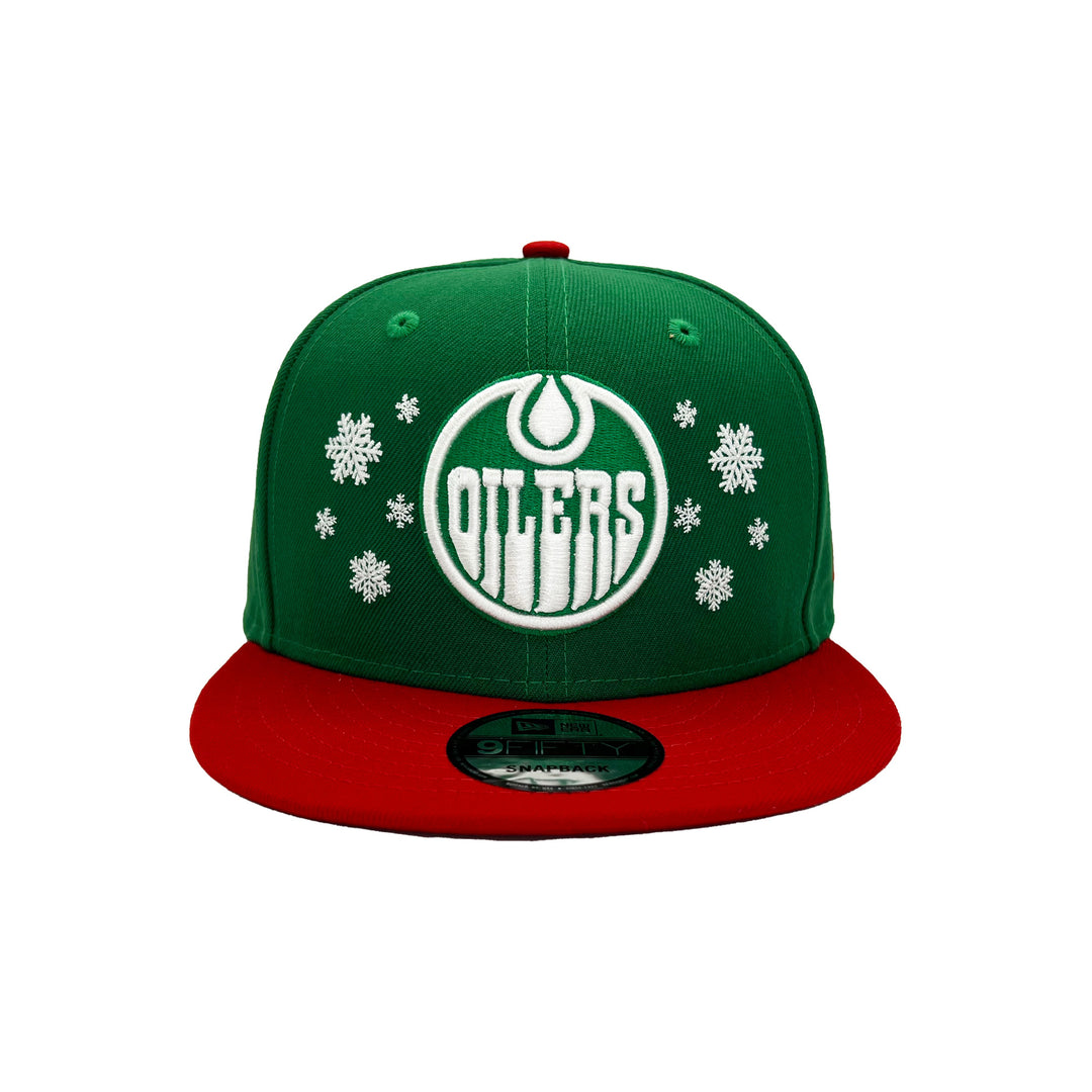 Edmonton Oilers New Era Green & Red Holiday Snowflake 9FIFTY Snapback Hat