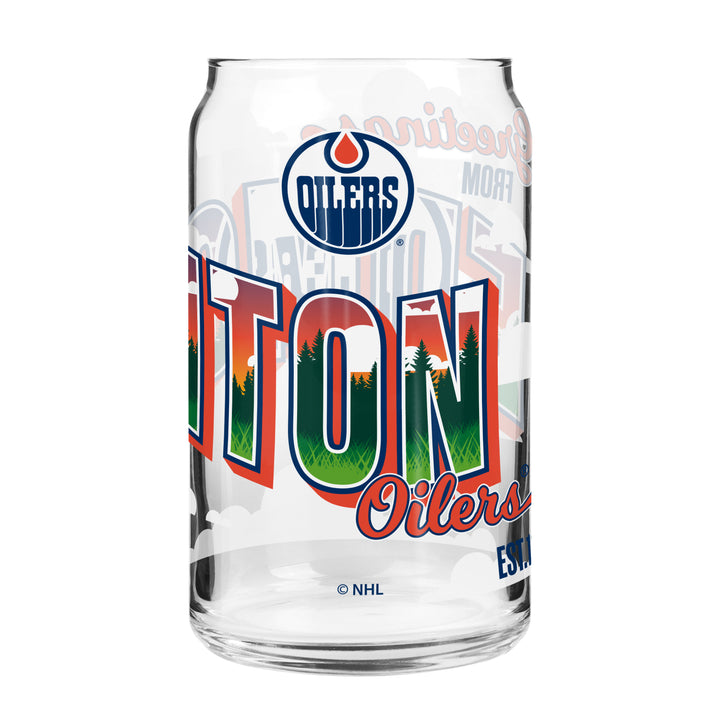 Edmonton Oilers Greetings From Edmonton 16oz Can Glass
