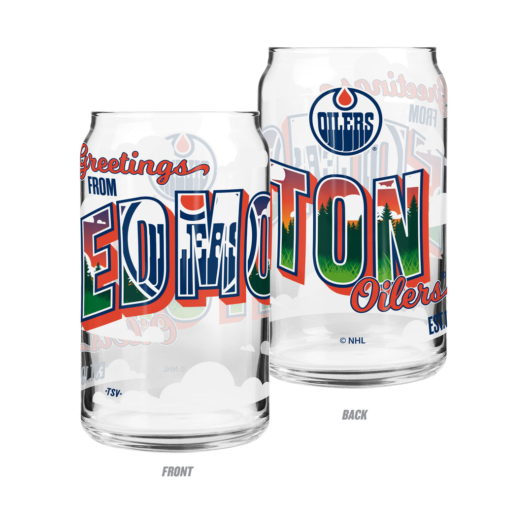 Edmonton Oilers Greetings From Edmonton 16oz Can Glass