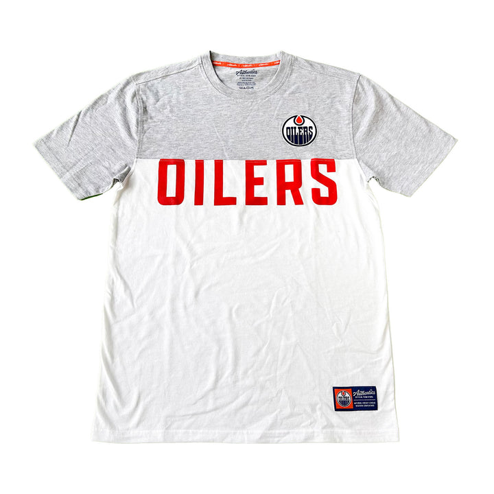 Edmonton Oilers Unisex Authentics Grey & White Color Blocked T-Shirt