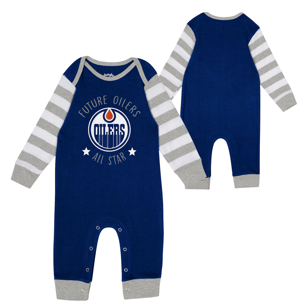 Edmonton Oilers Infant Outerstuff Blue Big Star Long Sleeve Coverall