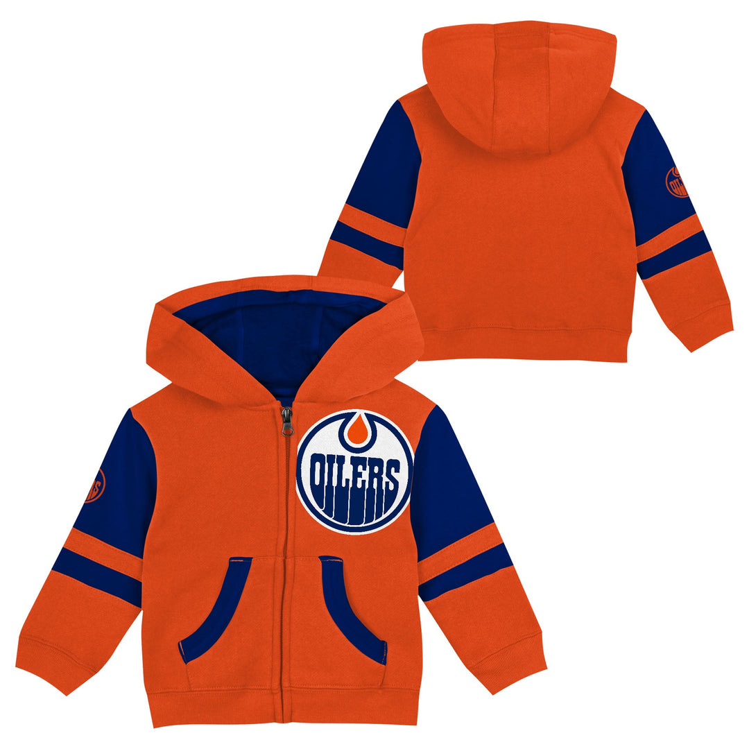 Edmonton Oilers Kids Outerstuff Faceoff Orange Full-Zip Hoodie