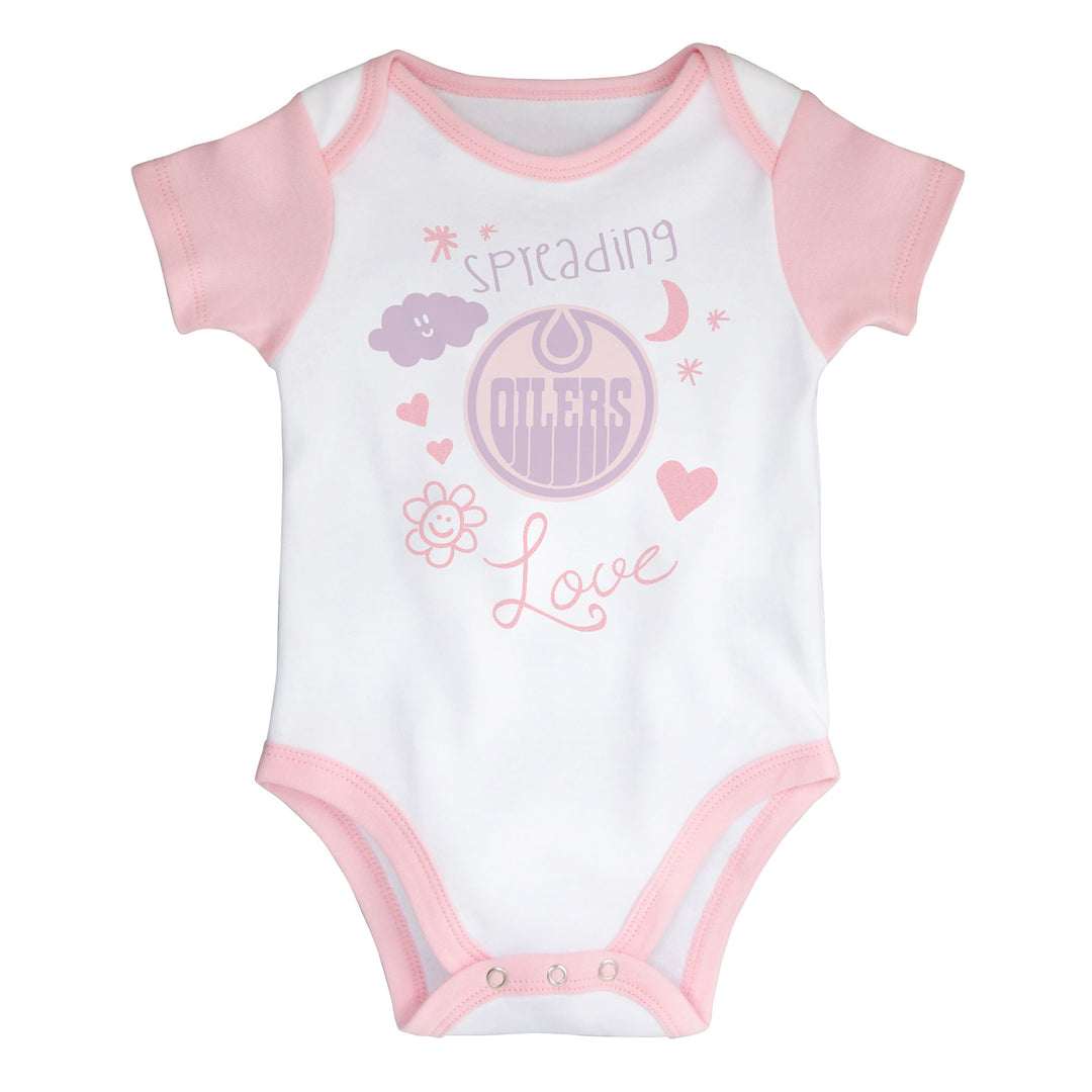 Edmonton Oilers Infant Outerstuff Spreading Love White & Pink 2 Piece Creeper Set