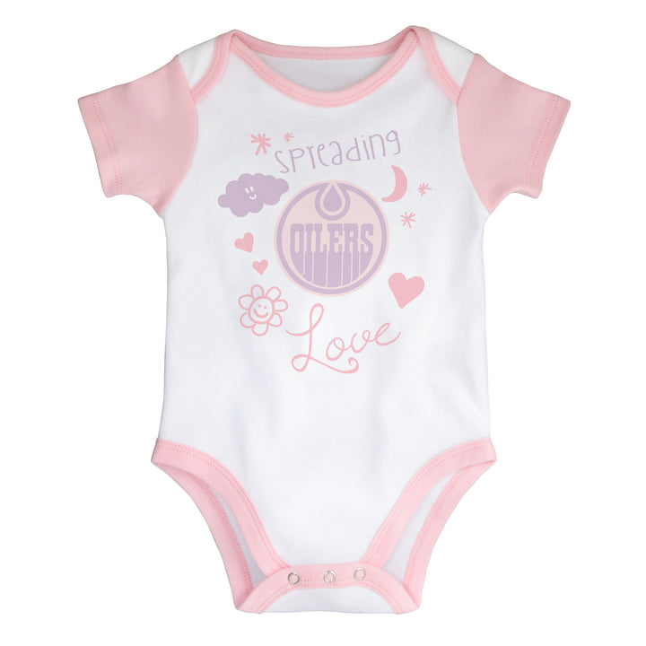 Edmonton Oilers Infant Outerstuff Spreading Love White & Pink 2 Piece Creeper Set