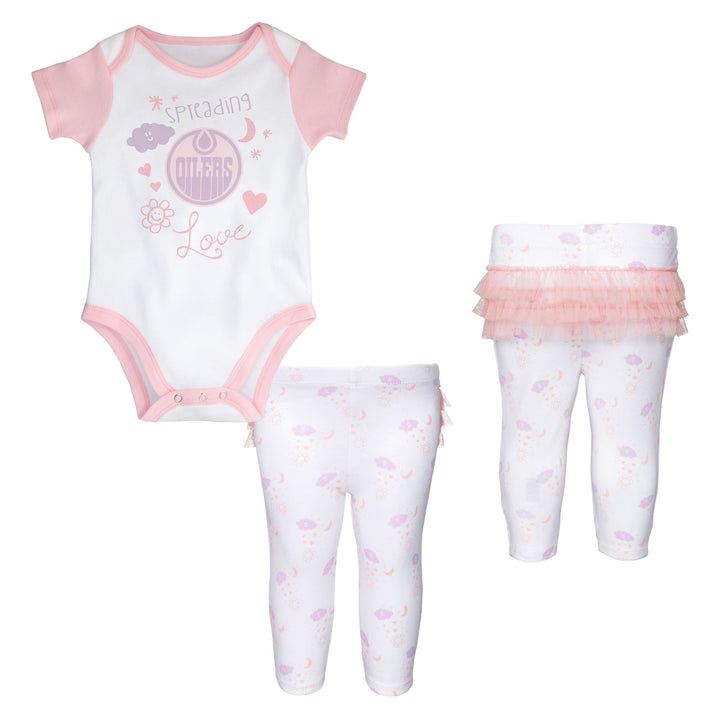 Edmonton Oilers Infant Outerstuff Spreading Love White & Pink 2 Piece Creeper Set