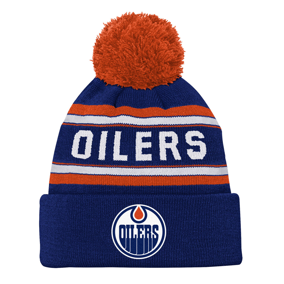 Edmonton Oilers Youth Outerstuff Blue Jacquard Cuffed Knit Toque w/ Pom