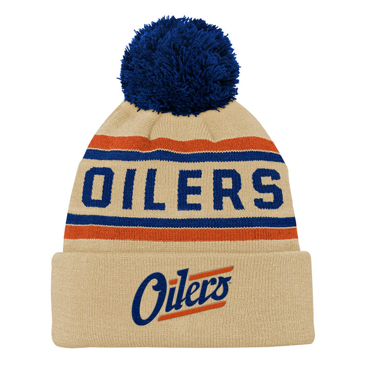 Edmonton Oilers Kids Outerstuff Cream Alternate Jacquard Cuffed Knit Toque W/Pom
