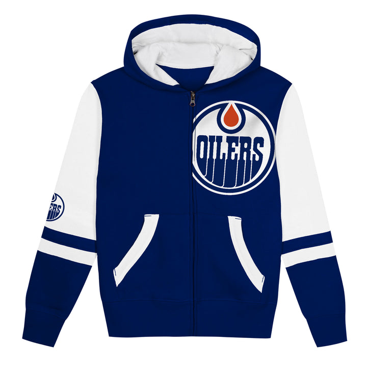 Edmonton Oilers Kids Outerstuff Face Off Navy Full-Zip Hoodie