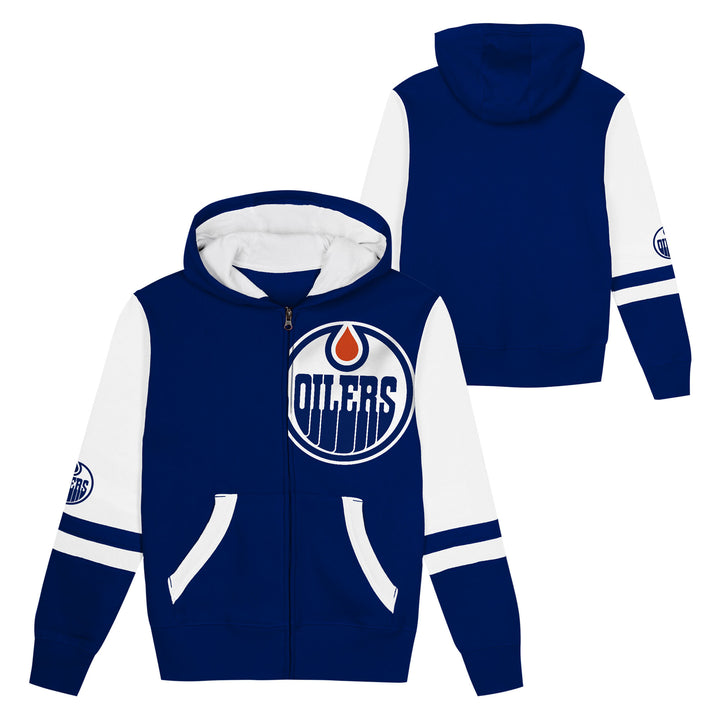 Edmonton Oilers Kids Outerstuff Face Off Navy Full-Zip Hoodie