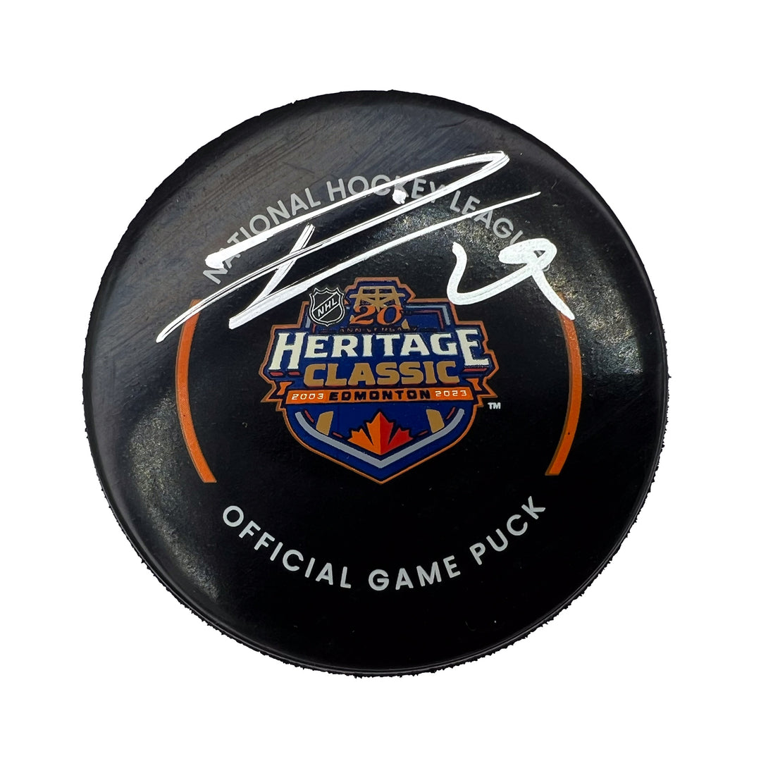 Leon Draisaitl Edmonton Oilers Signed 2023 Heritage Classic Official Game Puck