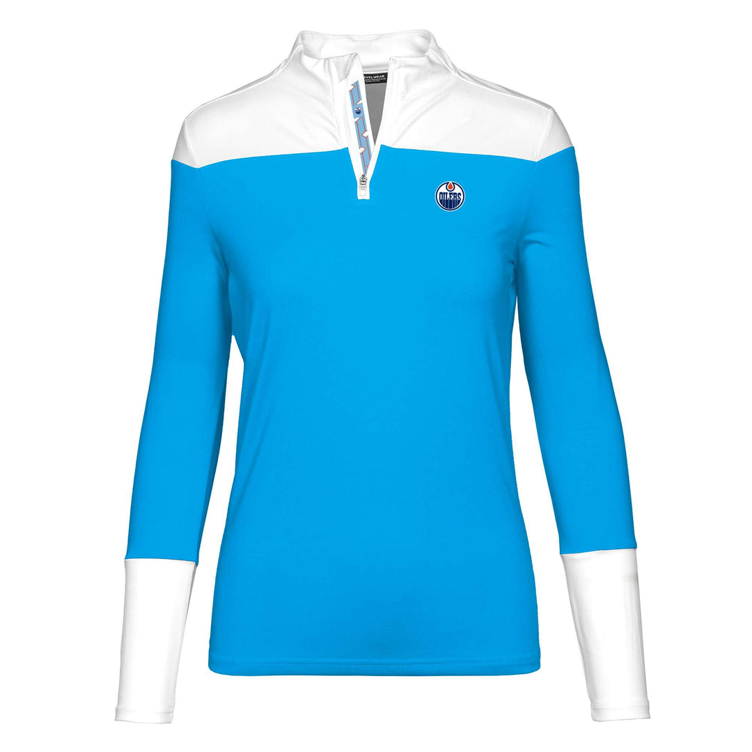 Edmonton Oilers Women's Levelwear Emery White & Blue Half-Zip Sweatshirt