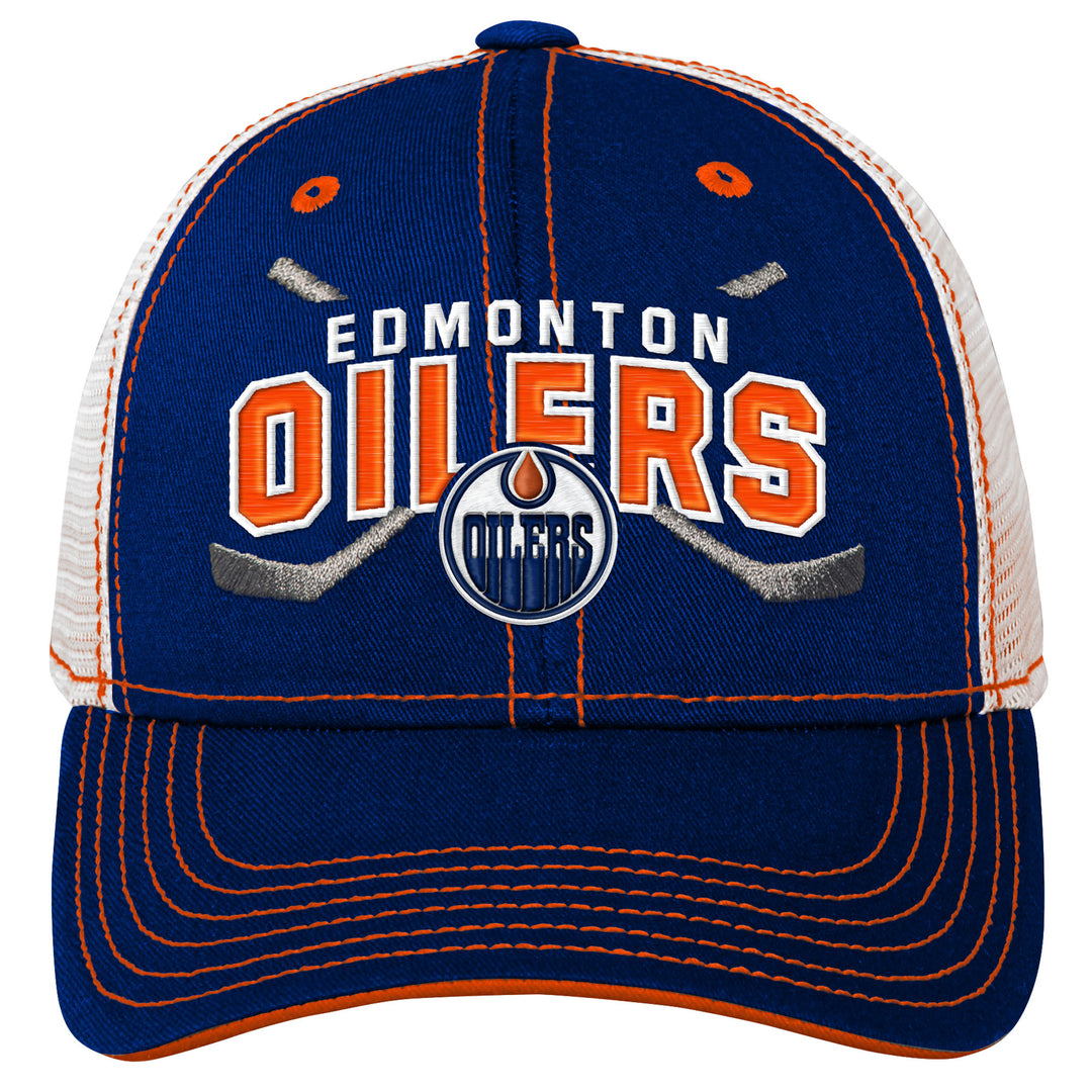 Edmonton Oilers Kids Outerstuff Royal Lockup Meshback Snapback Hat