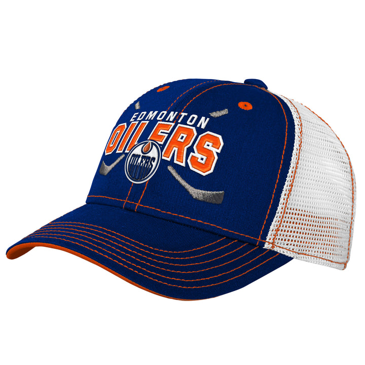 Edmonton Oilers Kids Outerstuff Royal Lockup Meshback Snapback Hat