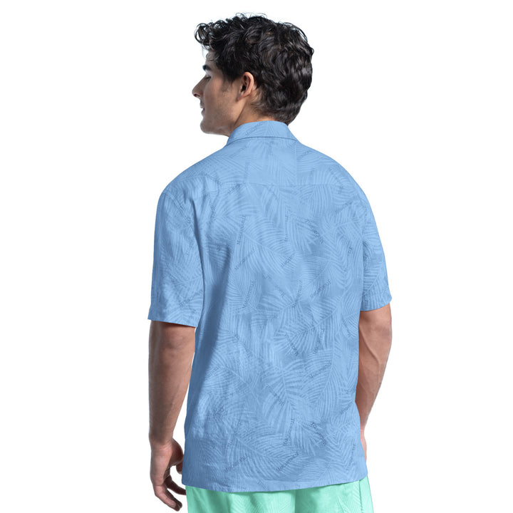 Edmonton Oilers Margaritaville Blue Printed Linen Party Button Up Shirt