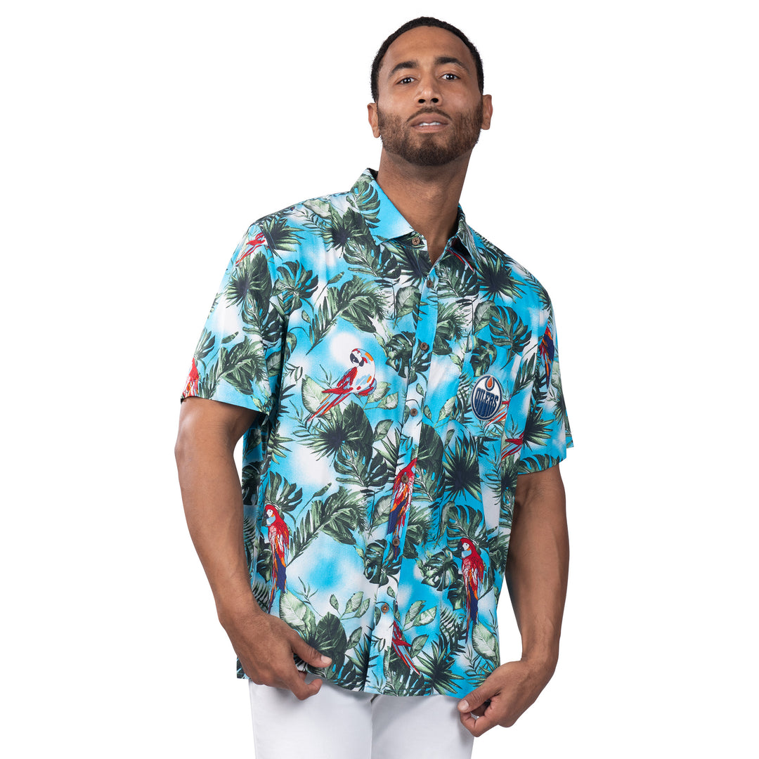 Edmonton Oilers Margaritaville Jungle Parrot Party Button Up Shirt