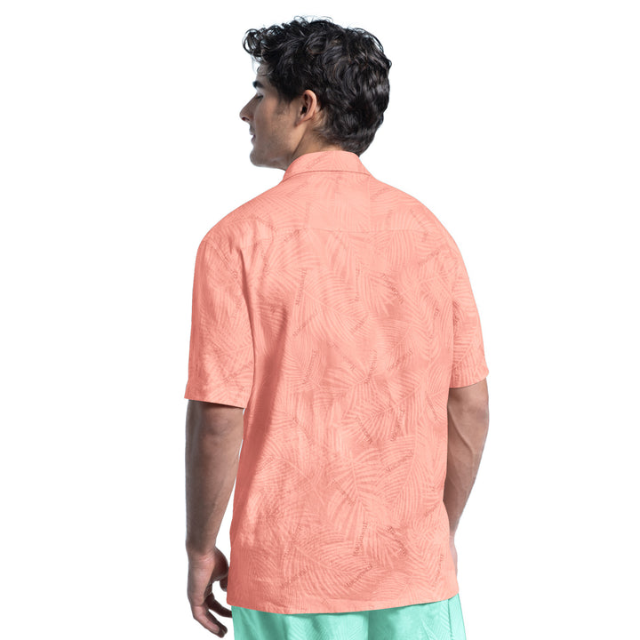 Edmonton Oilers Margaritaville Orange Printed Linen Party Button Up Shirt