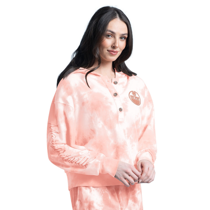 Edmonton Oilers Margaritaville Orange Tie Dye Boxy Cropped Hoodie