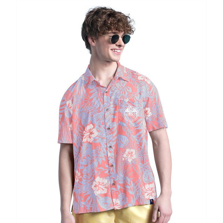Edmonton Oilers Margaritaville Palm Shade Party Button Up Shirt