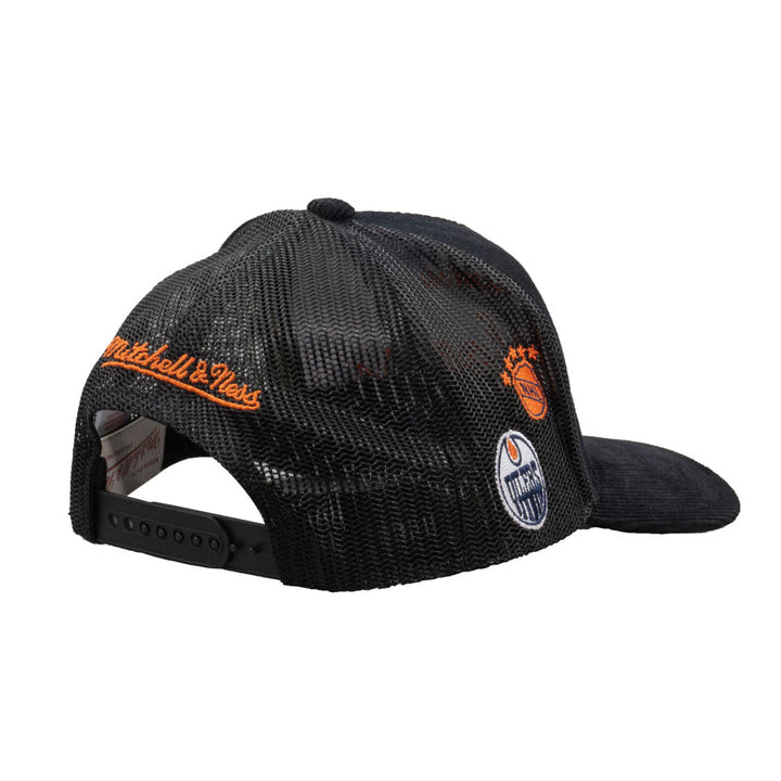 Edmonton Oilers Mitchell & Ness Black Corduroy Times Up Trucker Snapback Hat
