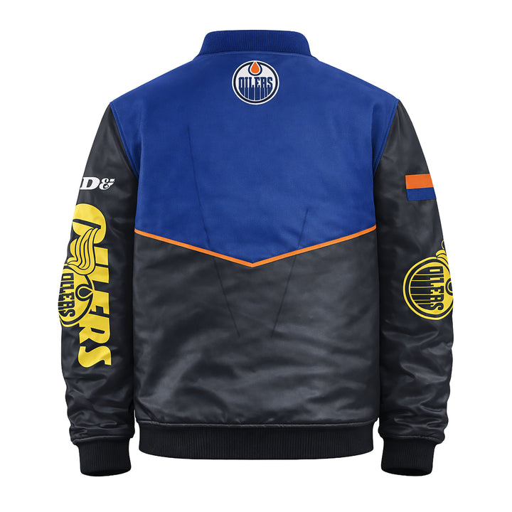 Edmonton Oilers Mitchell & Ness Blue & Black Driver Seat Racing Jacket