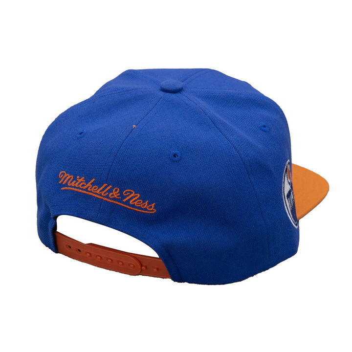 Edmonton Oilers Mitchell & Ness Blue & Orange Team Script Snapback Hat