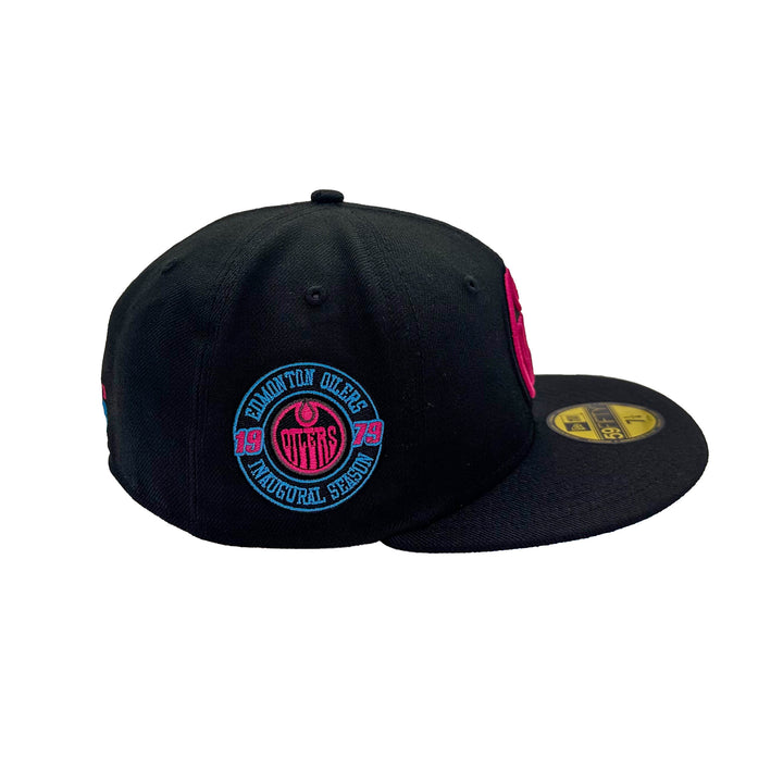 Edmonton Oilers New Era x 22Fresh Black & Pink Neon 59FIFTY Fitted Logo Hat