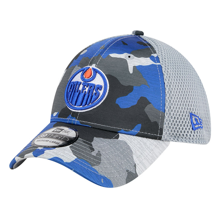 Edmonton Oilers Youth New Era Blue & Grey Camo 39THIRTY Flex Hat