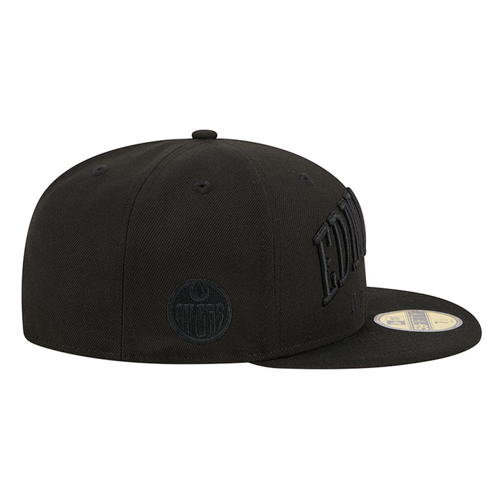 Edmonton Oilers New Era Tonal Text Black 59FIFTY Fitted Logo Hat