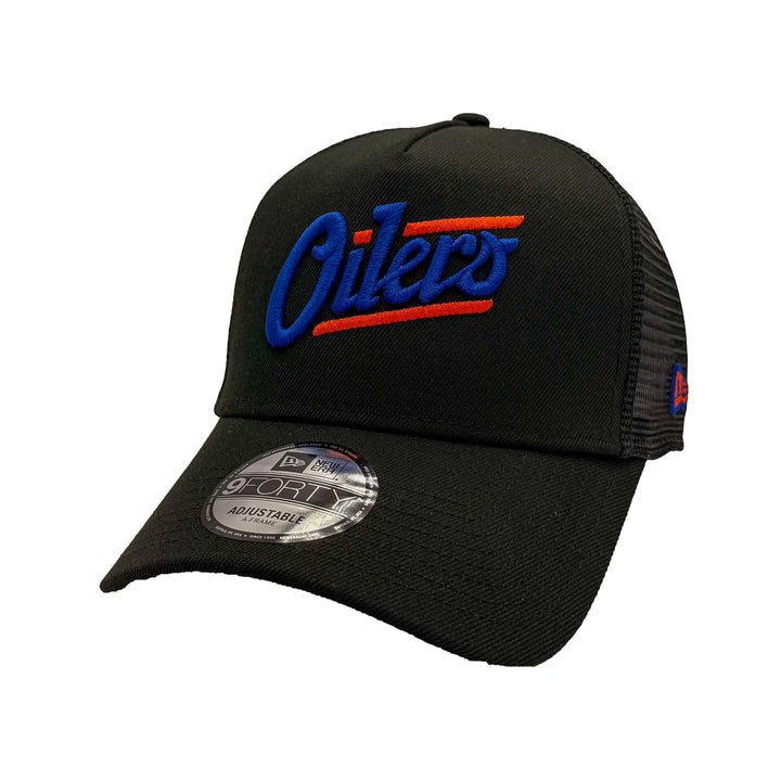 Edmonton Oilers New Era Black 9FORTY Alternate Logo A-Frame Trucker Adjustable Hat