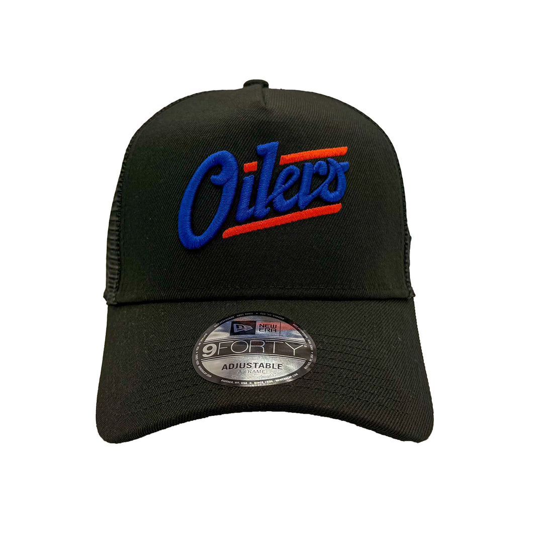 Edmonton Oilers New Era Black 9FORTY Alternate Logo A-Frame Trucker Adjustable Hat