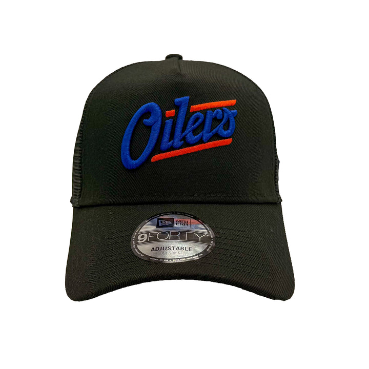 Edmonton Oilers New Era Black 9FORTY Alternate Logo A-Frame Trucker Adjustable Hat